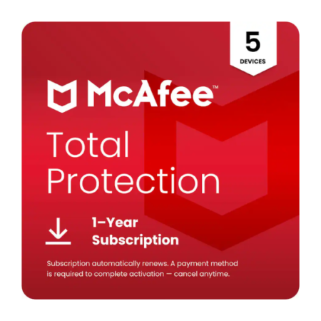 McAfee Total Protection – 5 Devices, 1-Year Digital Subscription [Auto-Renewal]