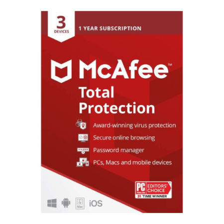 McAfee Total Protection Antivirus – 1 Year, 3 Devices