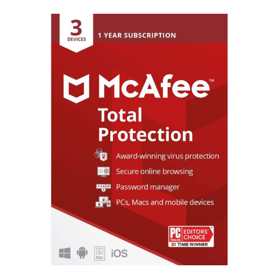 McAfee Total Protection Antivirus – 1 Year, 3 Devices