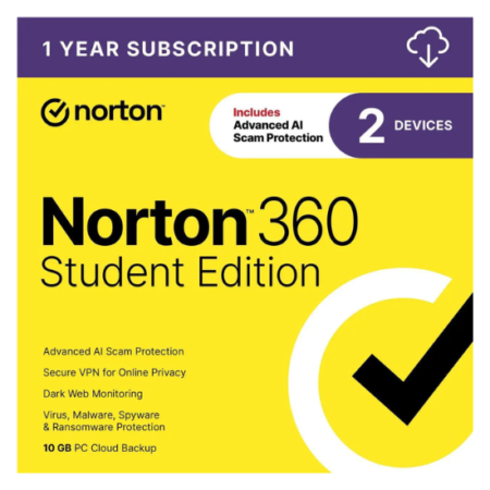 Norton 360 Student Edition Antivirus for 2 Devices (Digital Download)